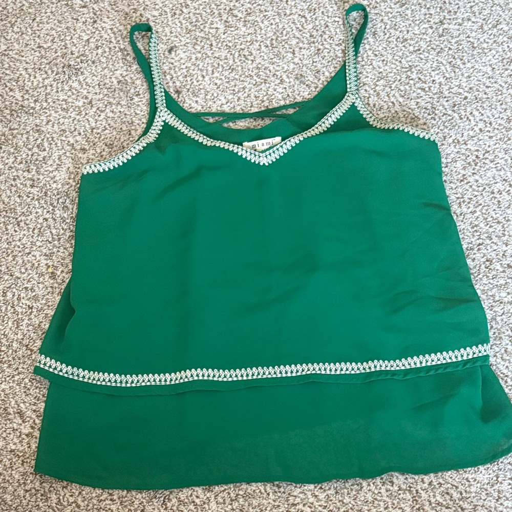 Francesca's Collections Emerald Camisole with White Trim Embroidery